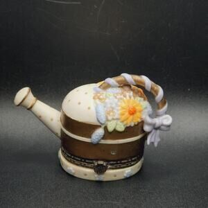 VTG National Home Gardening Club Porcelain Hinged Trinket Box Watering Can